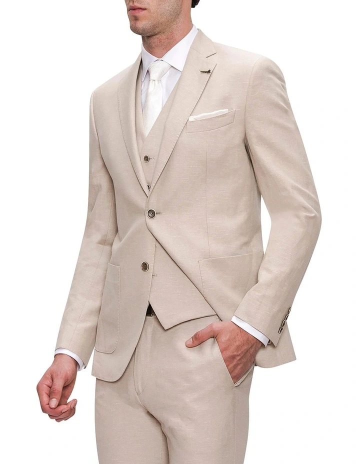 Gibson Slim Fit Linen Electron Jacket Cream - Image 3