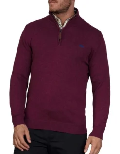 Signature Quarter Zip Knit Burgundy