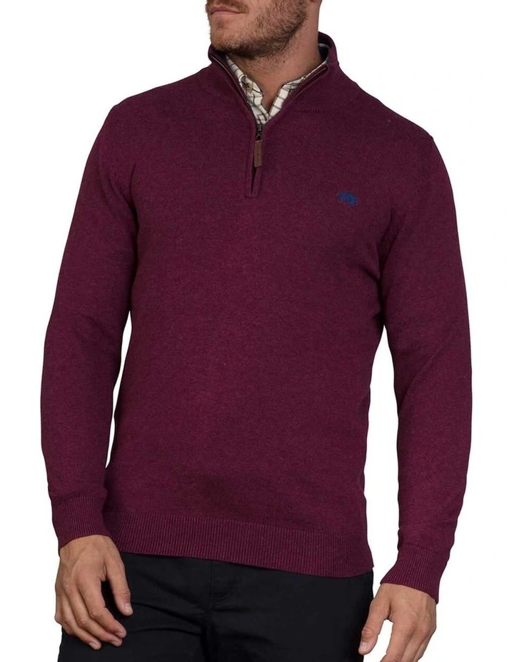 Signature Quarter Zip Knit Burgundy