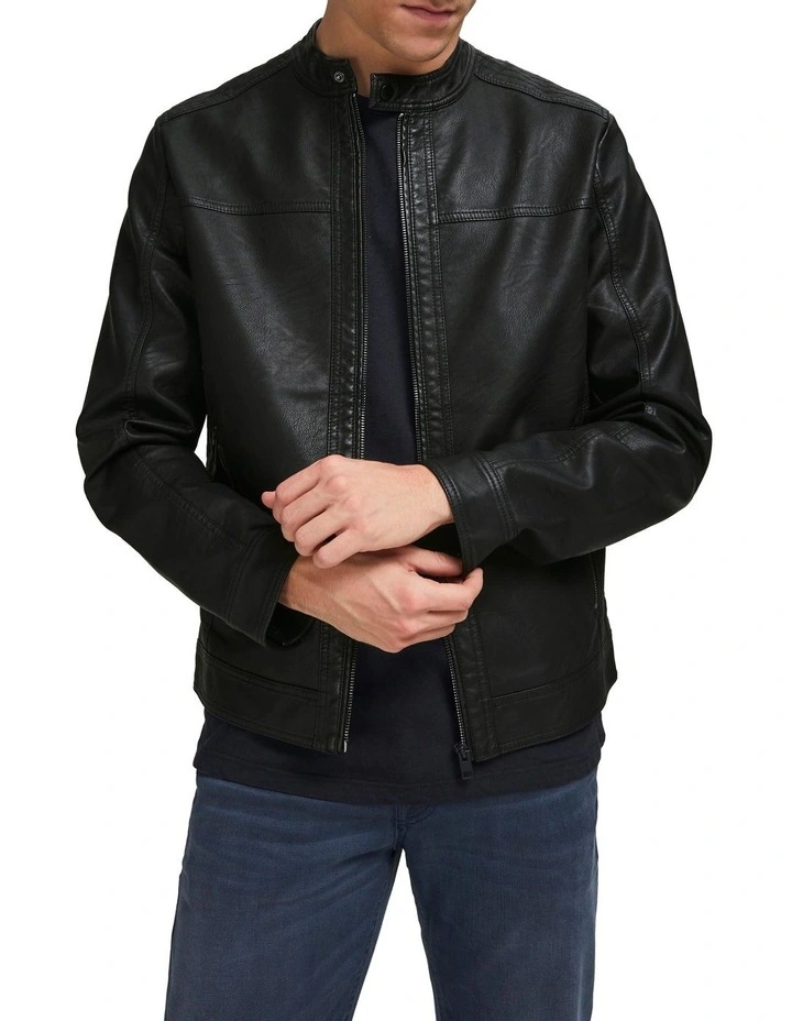 Jack & Jones Warner Faux Leather Jacket Black - Image 4