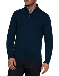 Cotton Cashmere Quarter Zip Knit Navy