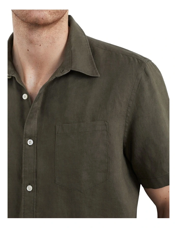 French Connection Linen Short Sleeve Regular Fit Shirt - Image 4