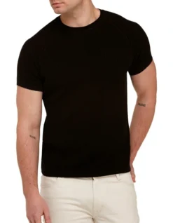 Brooksfield Raglan Sleeve Knit T-Shirt Black