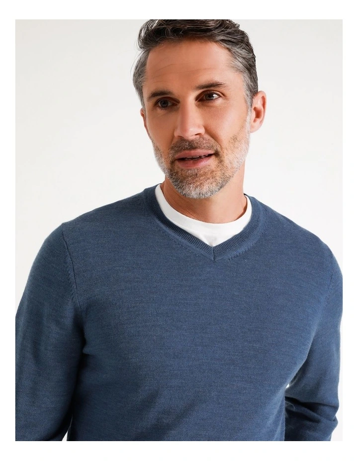 Australian Merino V-Neck Knit In Denim - Image 4