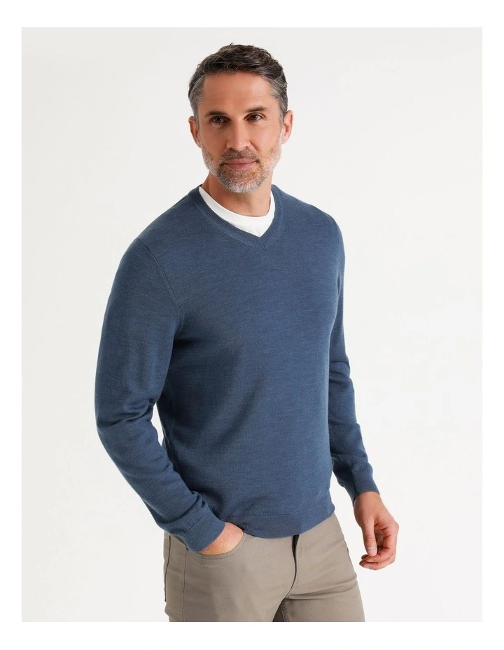 Australian Merino V-Neck Knit In Denim - Image 5