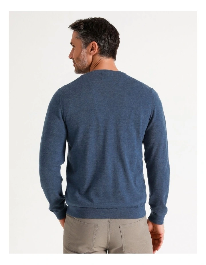Australian Merino V-Neck Knit In Denim - Image 6