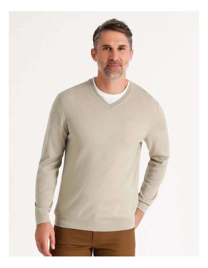 Australian Merino V-Neck Knit In Stone - Image 3