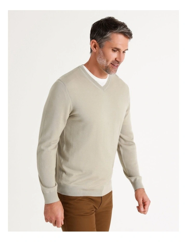 Australian Merino V-Neck Knit In Stone - Image 4