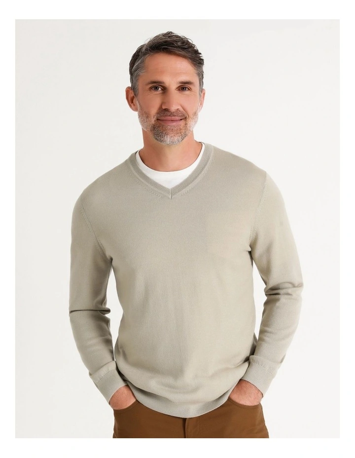 Australian Merino V-Neck Knit In Stone - Image 6