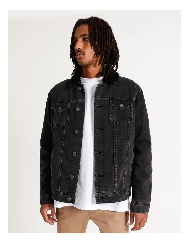 Garrett Denim Sherpa Jacket Black - Image 4