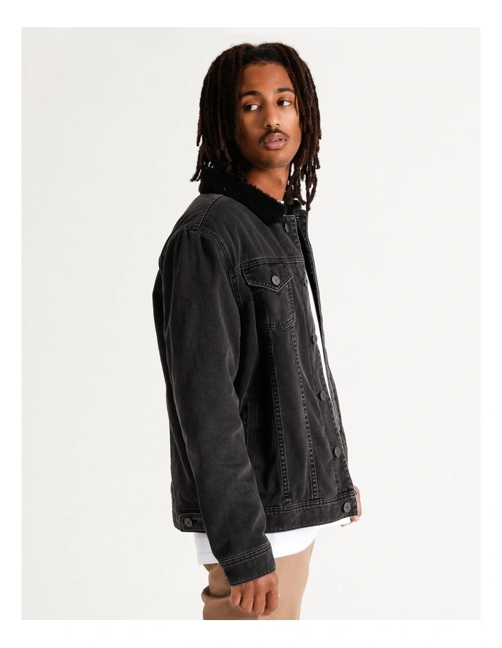 Garrett Denim Sherpa Jacket Black - Image 6