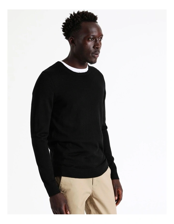 Australian Merino Crew Neck Knit In Black