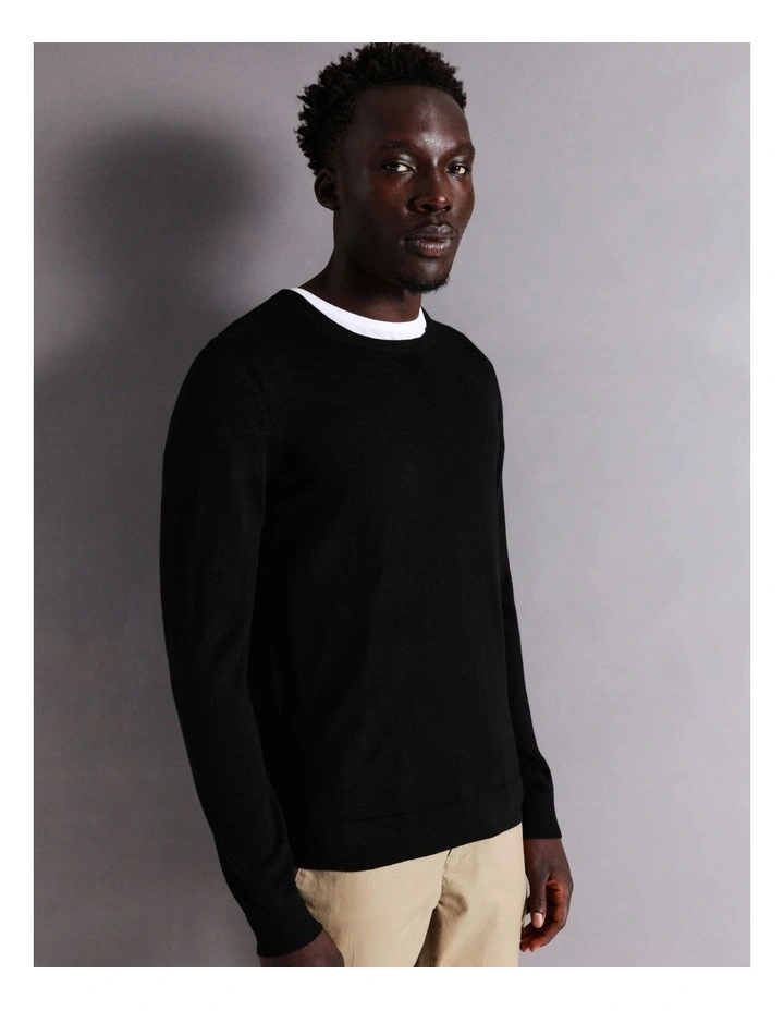 Australian Merino Crew Neck Knit In Black - Image 2
