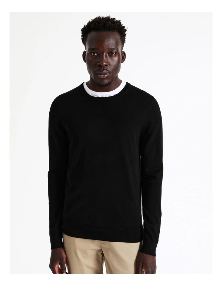 Australian Merino Crew Neck Knit In Black - Image 4