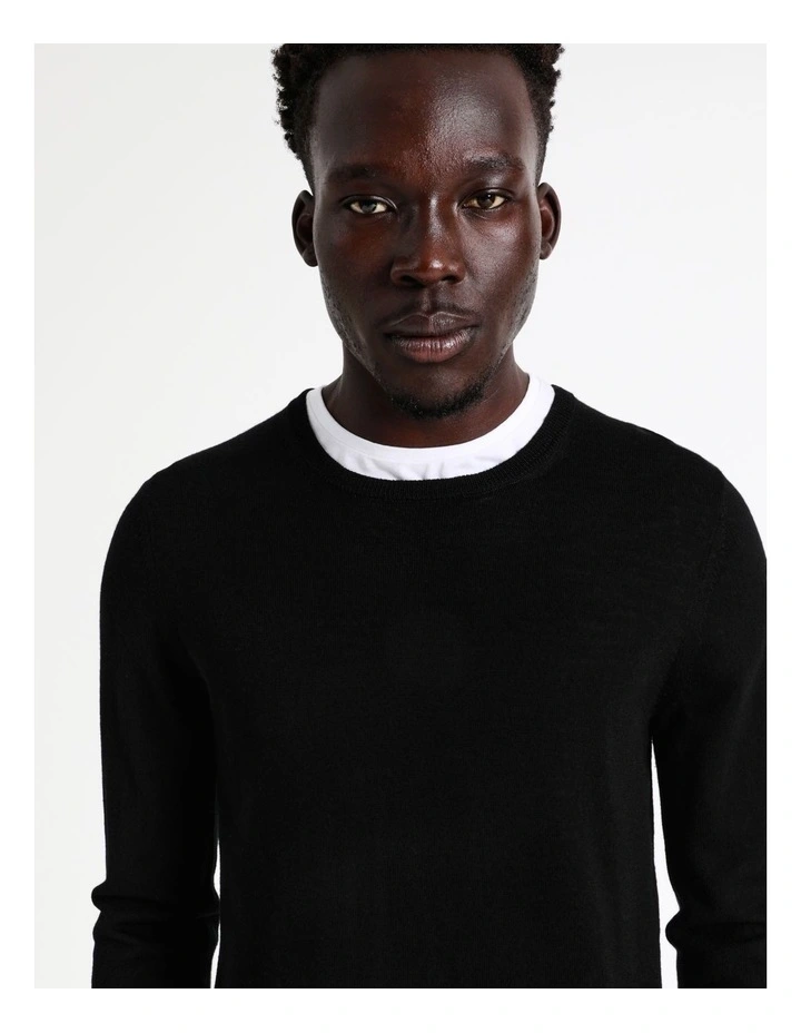 Australian Merino Crew Neck Knit In Black - Image 5