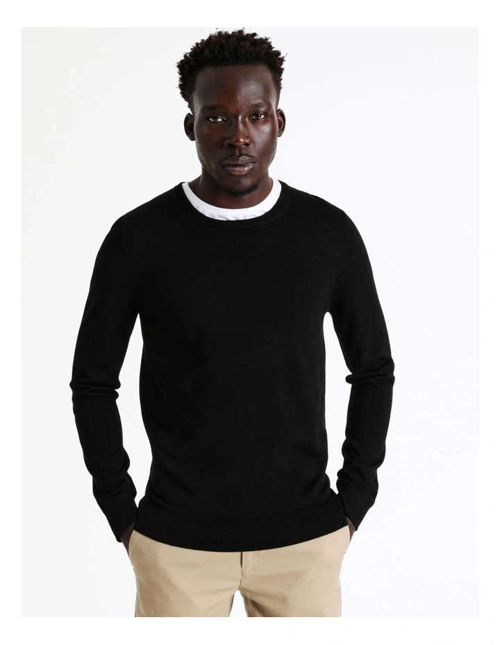Australian Merino Crew Neck Knit In Black - Image 7