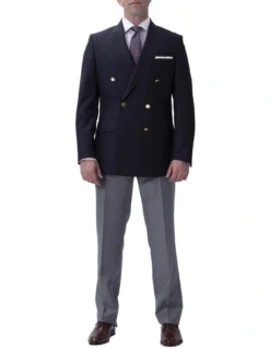 Rome Zegna Travel Fabric Peak Lapel Twill Blazer Navy