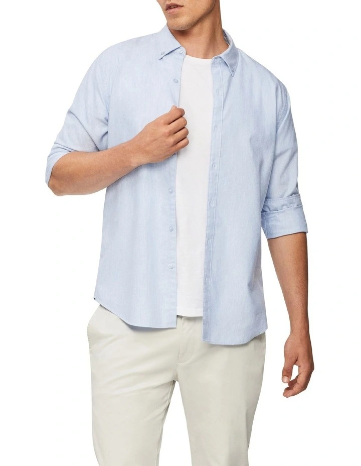 Van Heusen Casual Long Sleeve Oxford Melange Shirt Blue - Image 3