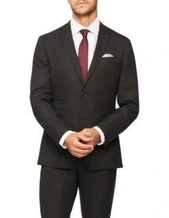 Slim Pure Wool Dobby Suit Jacket Charcoal