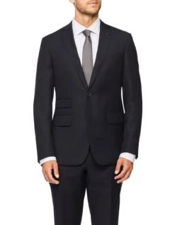 Tailored Pure Wool Dobby Suit Jacket Navy