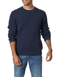Lachlan Textured Cotton Crew Navy