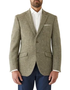 Cambridge Modern Fit Harris Tweed Signature Sports Jacket Khaki