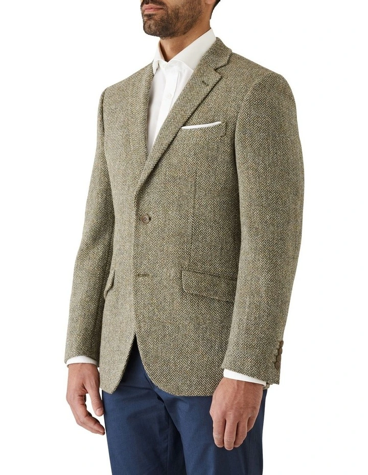 Cambridge Modern Fit Harris Tweed Signature Sports Jacket Khaki - Image 2