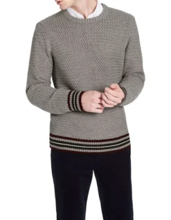 Benson Crew Neck Knit In Grey Marle