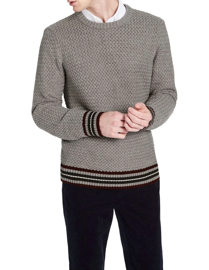 Benson Crew Neck Knit In Grey Marle