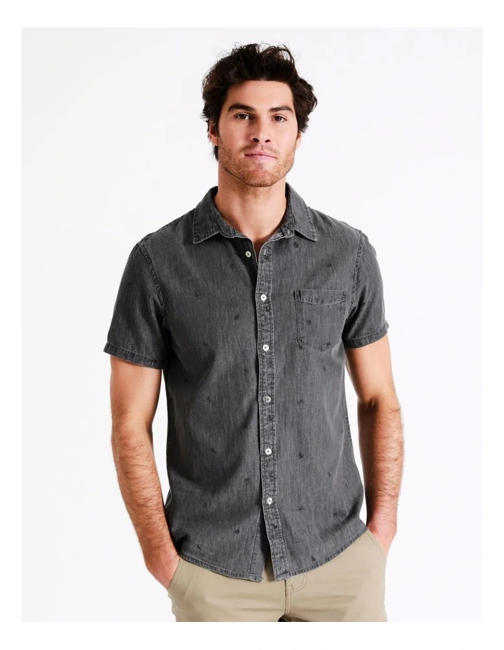 Kai Convo Print Short Sleeve Shirt In Black