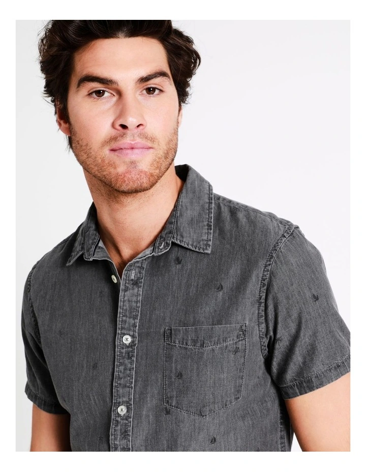 Kai Convo Print Short Sleeve Shirt In Black - Image 2