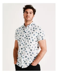 Brays Ditsy Print Short Sleeve Shirt In White