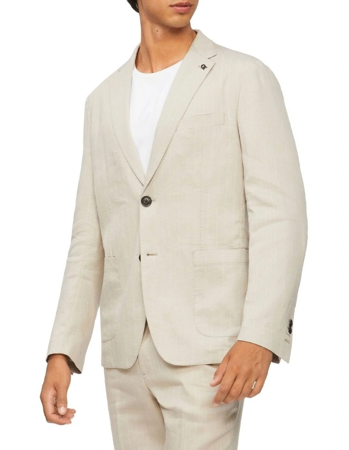 Calvin Klein Slim Linen Blend Stretch Pinstripe Suit Jacket In Ecru