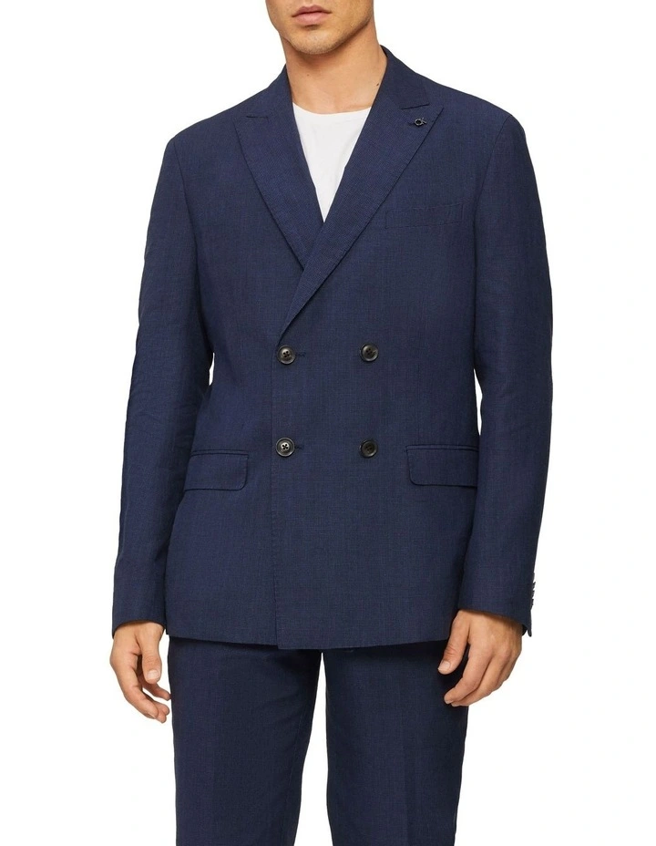 Calvin Klein Slim Double Breasted Puppytooth Suit Jacket In Navy