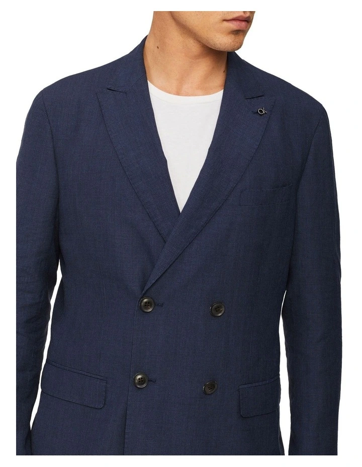 Calvin Klein Slim Double Breasted Puppytooth Suit Jacket In Navy - Image 4