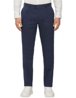 Calvin Klein Slim Linen Blend Stretch Stripe Suit Pant In Navy