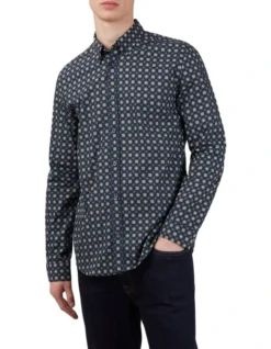Ben Sherman Foulard Tile Print Long Sleeve Shirt In Multi