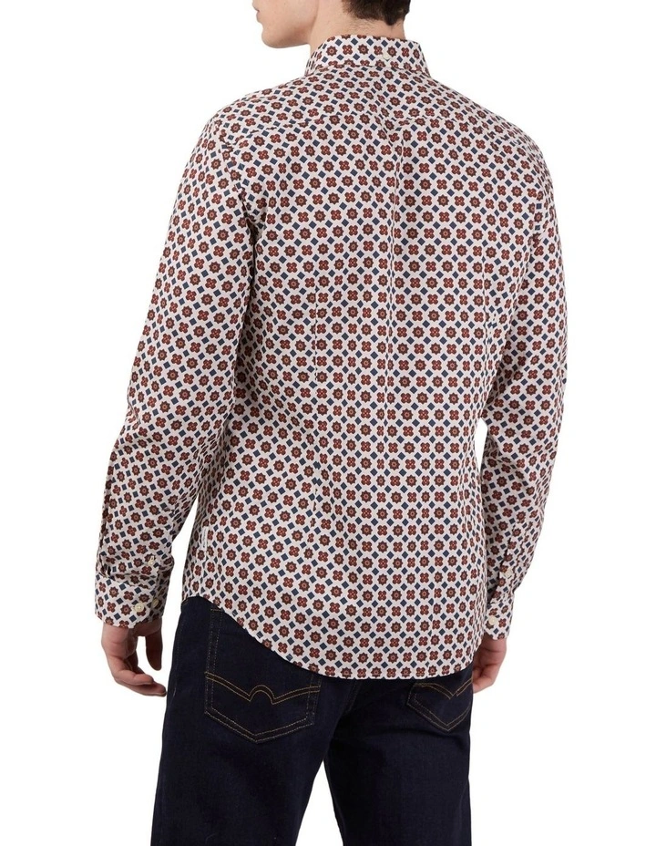 Ben Sherman Foulard Tile Print Long Sleeve Shirt In Claret - Image 2