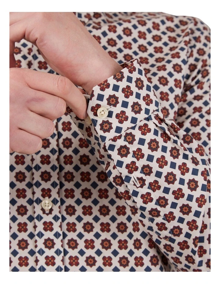 Ben Sherman Foulard Tile Print Long Sleeve Shirt In Claret - Image 3