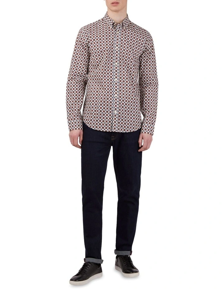 Ben Sherman Foulard Tile Print Long Sleeve Shirt In Claret - Image 4