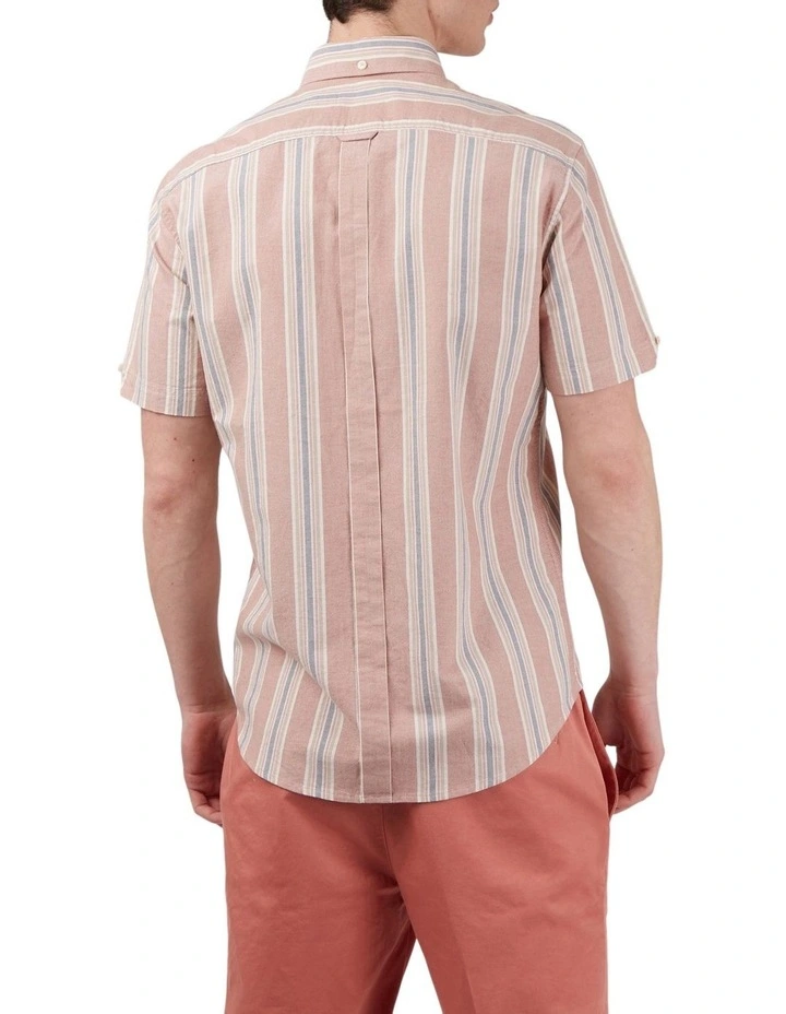 Ben Sherman Block Stripe Short Sleeve Shirt In Dark Pink - Image 2