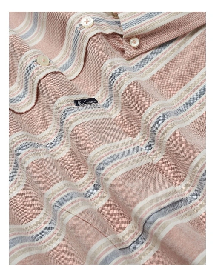 Ben Sherman Block Stripe Short Sleeve Shirt In Dark Pink - Image 4