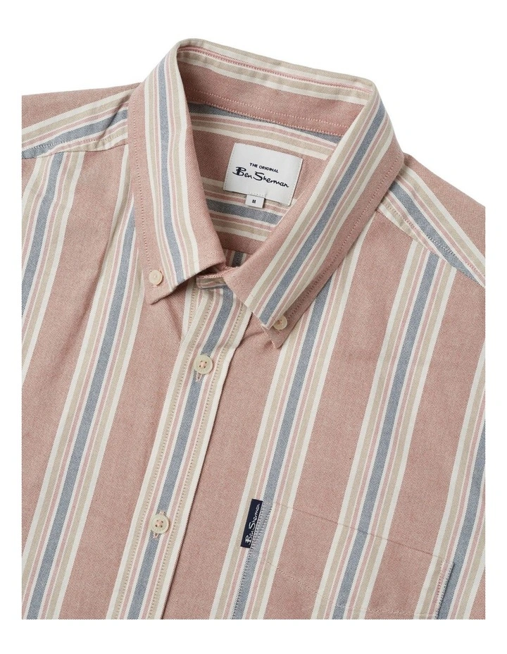 Ben Sherman Block Stripe Short Sleeve Shirt In Dark Pink - Image 5