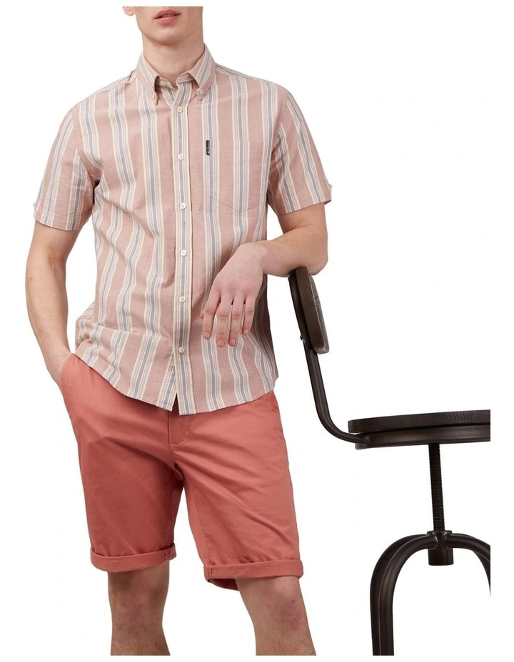 Ben Sherman Block Stripe Short Sleeve Shirt In Dark Pink - Image 6