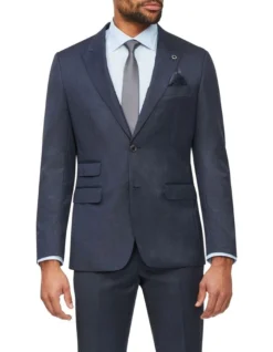 Slim Micro Check Suit Jacket In Navy