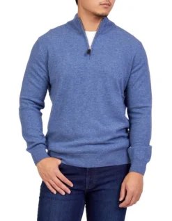 Cashmere 1/2 Zip Knit In Mid Blue