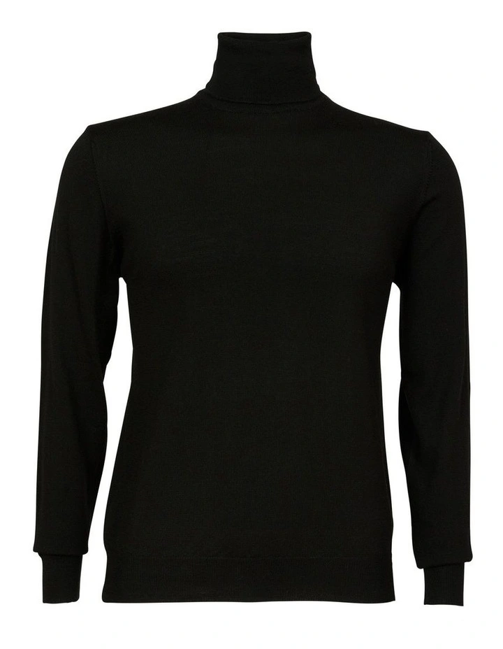 Merino Roll Neck In Black - Image 4