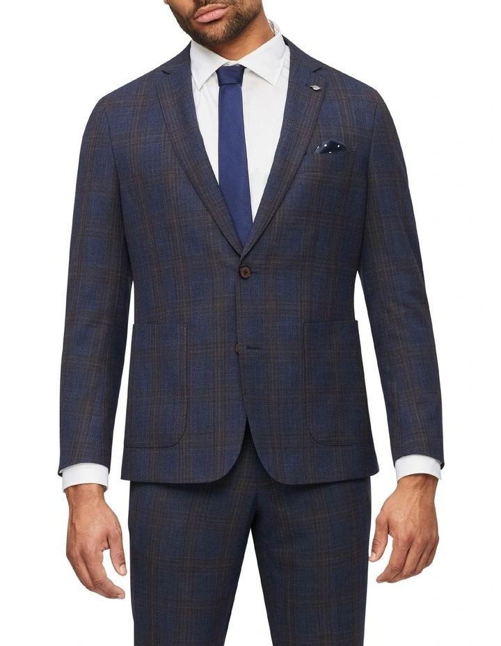 Van Heusen Tailored Big Check Suit Jacket With Chocolate Detail In Navy