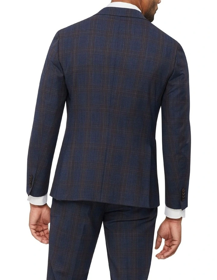 Van Heusen Tailored Big Check Suit Jacket With Chocolate Detail In Navy - Image 2