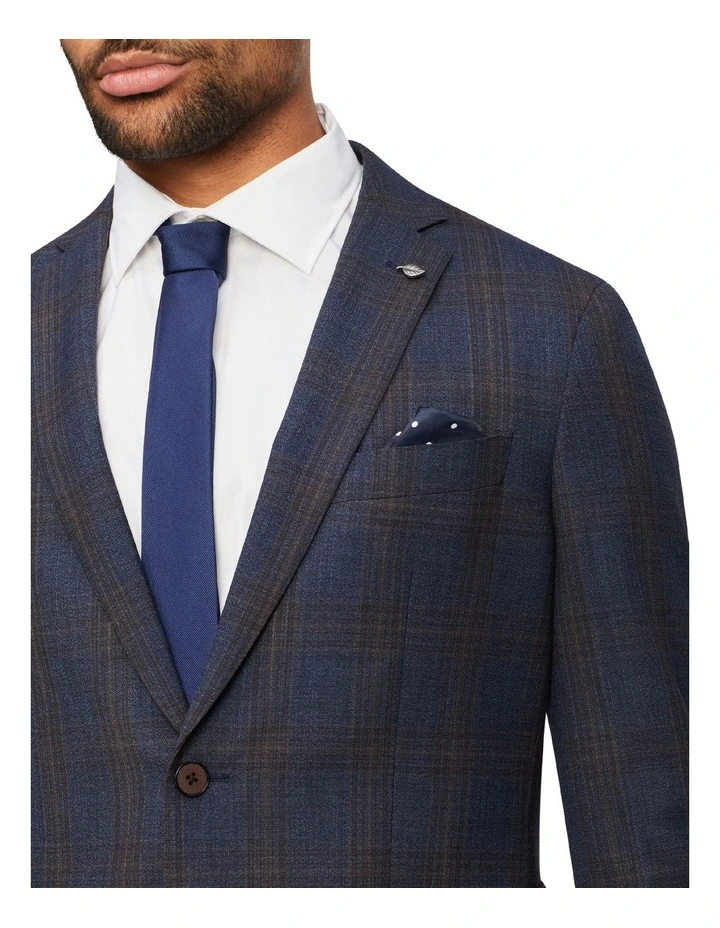 Van Heusen Tailored Big Check Suit Jacket With Chocolate Detail In Navy - Image 3